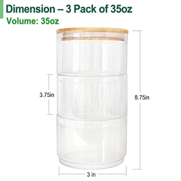 Eco-Friendly Stackable Glass Jars with Bamboo Lids 3 Pack