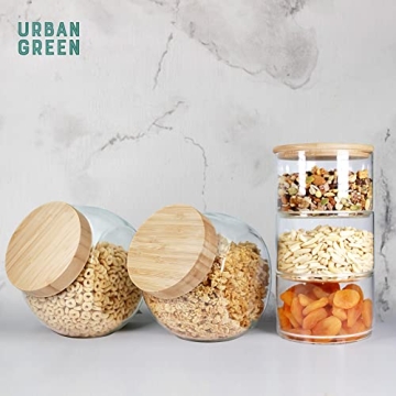 Eco-Friendly Stackable Glass Jars with Bamboo Lids 3 Pack