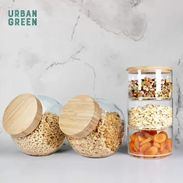 Eco-Friendly Stackable Glass Jars with Bamboo Lids 3 Pack