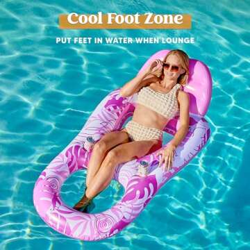 Sloosh Pool Lounge Float Adult, Inflatable Pool Floats Lounger Raft Floaties Water Floating Recliner Chair with Cup Holders Foot Rest Swimming Floaty, Pink