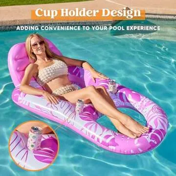 Sloosh Pool Lounge Float Adult, Inflatable Pool Floats Lounger Raft Floaties Water Floating Recliner Chair with Cup Holders Foot Rest Swimming Floaty, Pink