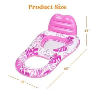 Sloosh Pool Lounge Float Adult, Inflatable Pool Floats Lounger Raft Floaties Water Floating Recliner Chair with Cup Holders Foot Rest Swimming Floaty, Pink