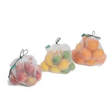 Earthwise Reusable Mesh Produce Bags - Washable Set of 9 Premium Bags, TRANSPARENT Lightweight, Strong SEE-THROUGH Mesh for shopping, transporting and storing fruits and veggies.