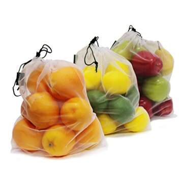 Earthwise Reusable Mesh Produce Bags - Washable Set of 9 Premium Bags, TRANSPARENT Lightweight, Strong SEE-THROUGH Mesh for shopping, transporting and storing fruits and veggies.