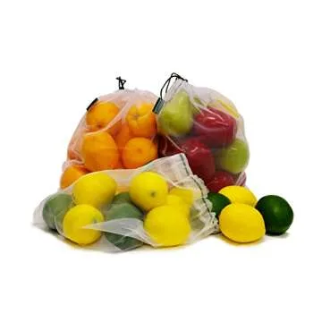 Earthwise Reusable Mesh Produce Bags - Washable Set of 9 Premium Bags, TRANSPARENT Lightweight, Strong SEE-THROUGH Mesh for shopping, transporting and storing fruits and veggies.