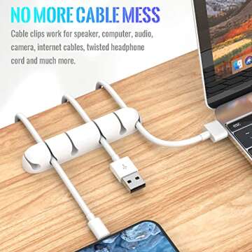 Cable Clips 3 PCS Cord Holder Adhesive Cable Management Cable Cord Organizer for Home Office Car Desk Accessories, Universal Cable Fit (White)