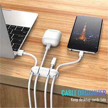 Cable Clips 3 PCS Cord Holder Adhesive Cable Management Cable Cord Organizer for Home Office Car Desk Accessories, Universal Cable Fit (White)