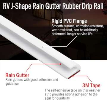 RV J-Shape Rain Gutter Rubber Drip Rail 40Ft - Weather Stripping for Vehicles and Homes