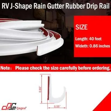 RV J-Shape Rain Gutter Rubber Drip Rail - 40Ft Easy Install