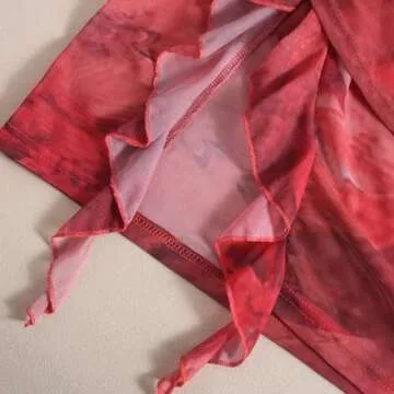 Novaorily Women Sexy Halterneck Mini Dress Hollow Out Colourful Mesh Floral Dress for Beach Party Night Red