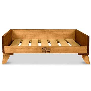 Floppy Dawg Wooden Dog Bed Frame and Medium Dog Bed. Perfect for Small and Medium Dogs. 30 Inches Long by 19 Inches Wide. Let Your Dog Chill in Style.