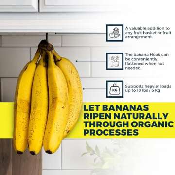 Banana Hanger - Under Cabinet Hook for Bananas or Other Lightweight Kitchen Items. Hook Folds-up Whe...