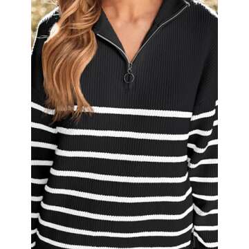 LILLUSORY Women's Quarter Zip Striped Oversized Sweater 2025 Mock Turtleneck Fall Fashion Outfit Black-White S