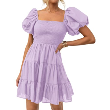 ZESICA Boho Summer Mini Dress with Puff Sleeves