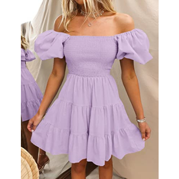 ZESICA Boho Summer Mini Dress with Puff Sleeves