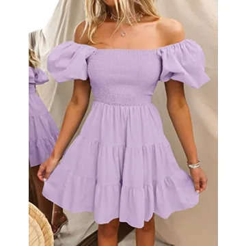 ZESICA Boho Summer Mini Dress with Puff Sleeves