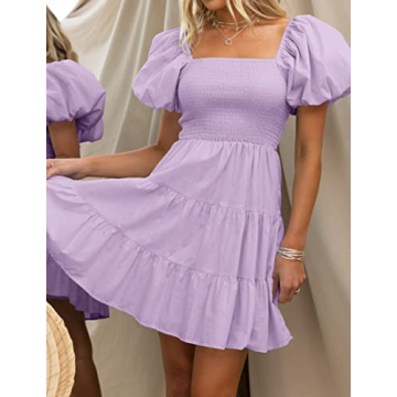 ZESICA Boho Summer Mini Dress with Puff Sleeves