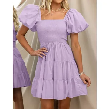 ZESICA Boho Summer Mini Dress with Puff Sleeves