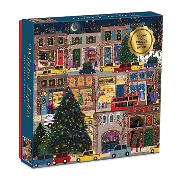 Galison Winter Lights Foil Puzzle 500 Pieces – Holiday Jigsaw Puzzle Featuring Festive City Scene by Joy Laforme – Thick, Sturdy Pieces Challenging Family Activity Great Gift Idea