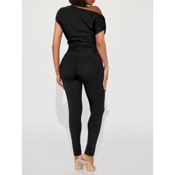 Sexy 2 Piece Outfits for Women One Off Shoulder Tops Ribbed Pant Set Tracksuit Clubwear