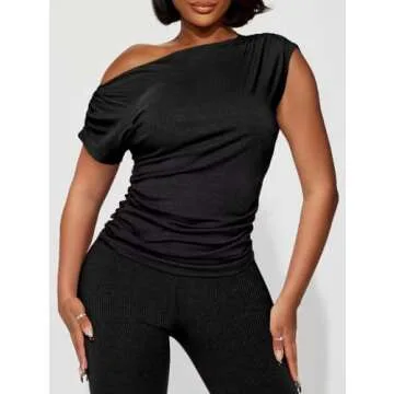 Sexy 2 Piece Outfits for Women One Off Shoulder Tops Ribbed Pant Set Tracksuit Clubwear