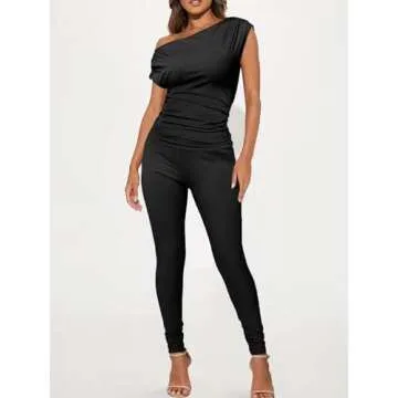 Sexy 2 Piece Outfits for Women One Off Shoulder Tops Ribbed Pant Set Tracksuit Clubwear