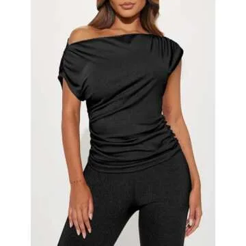 Sexy 2 Piece Outfits for Women One Off Shoulder Tops Ribbed Pant Set Tracksuit Clubwear
