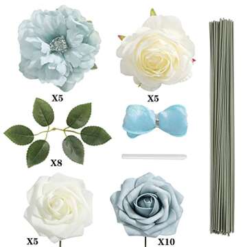 rongflower Artificial Flowers Combo Box Set Gradient Color Flower Leaf with Stems for DIY Wedding Bo...