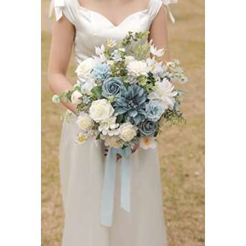 rongflower Artificial Flowers Combo Box Set Gradient Color Flower Leaf with Stems for DIY Wedding Bouquets Centerpieces Baby Shower Party Home Decor (Blue & White)