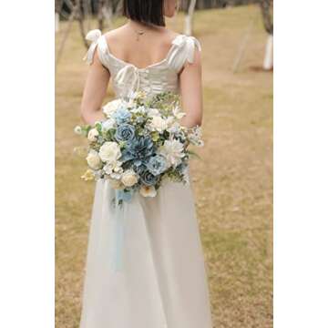 rongflower Artificial Flowers Combo Box Set Gradient Color Flower Leaf with Stems for DIY Wedding Bouquets Centerpieces Baby Shower Party Home Decor (Blue & White)