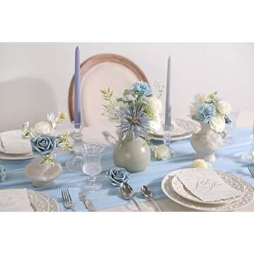 rongflower Artificial Flowers Combo Box Set Gradient Color Flower Leaf with Stems for DIY Wedding Bouquets Centerpieces Baby Shower Party Home Decor (Blue & White)