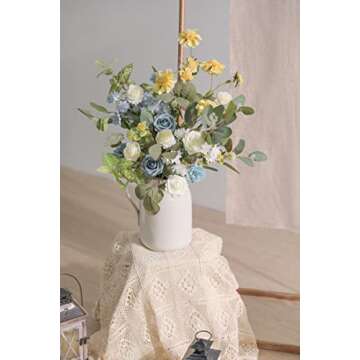 rongflower Artificial Flowers Combo Box Set Gradient Color Flower Leaf with Stems for DIY Wedding Bouquets Centerpieces Baby Shower Party Home Decor (Blue & White)