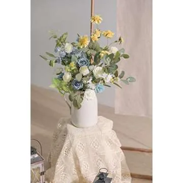 rongflower Artificial Flowers Combo Box Set Gradient Color Flower Leaf with Stems for DIY Wedding Bouquets Centerpieces Baby Shower Party Home Decor (Blue & White)