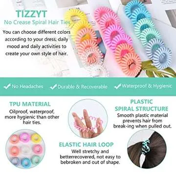 TIZZYT No Crease Spiral Hair Ties in 18 Macaron Colors