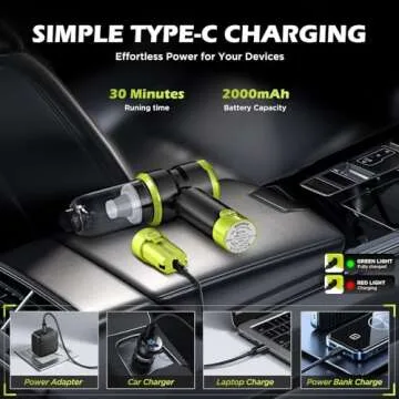 Portable Cordless Car Vacuum with 15000PA Suction Power