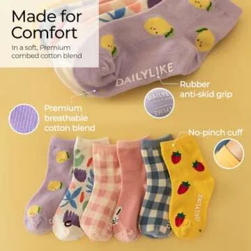 Dailylike Non Slip Grip Ankle Socks for Kids 6 Pairs