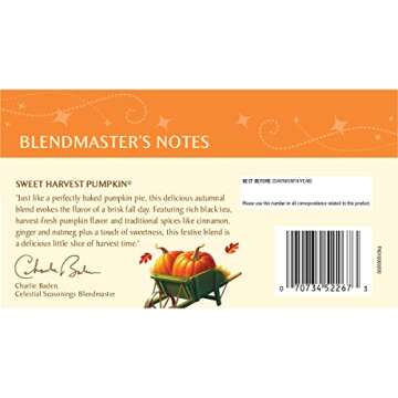 Celestial Seasonings Black Tea, Sweet Harvest Pumpkin, Contains Caffeine, 18 Count (Pack of 6)