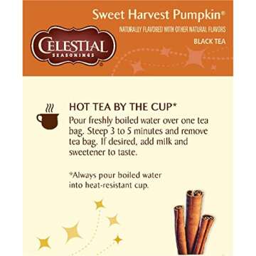 Celestial Seasonings Black Tea, Sweet Harvest Pumpkin, Contains Caffeine, 18 Count (Pack of 6)