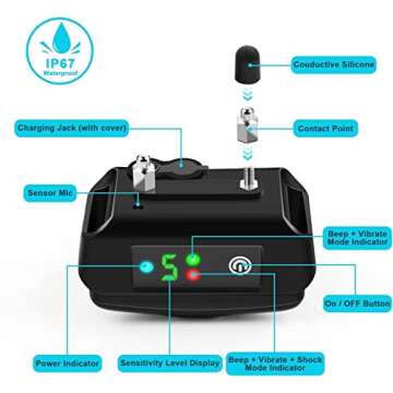 PetYeah Dog Bark Collar-5 Adjustable Sensitivity and Intensity Levels-Dual Anti-Barking Modes-Rechar...