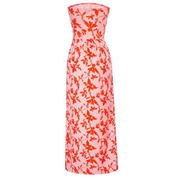 GRACE KARIN Women Strapless Casual Loose Ruched Long Maxi Tube Dress with Pockets