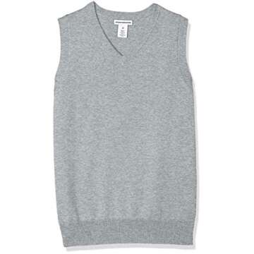 Amazon Essentials Boys' Uniform Cotton V-Neck Sweater Vest Light Heather Grey, Large