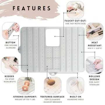 Sink Cover for Counter Space Makeup Cleaning Mat - Heat Resistant Mat is Dishwasher Safe -Bathroom Sink Mat - RV Sink Cover - Makeup Brush Cleaning Mat