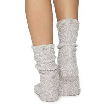 Barefoot Dreams CozyChic Women Heathered Socks, Crew Socks, Plush Socks, Loungewear, Warm Toes, Fuzzy Socks-Oyster/White-Dusty Rose/White (Set of 2)