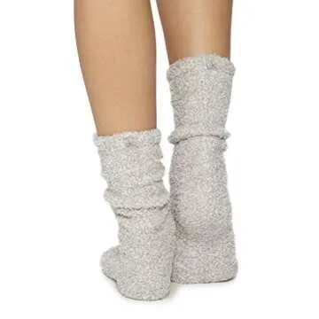 Barefoot Dreams CozyChic Women Heathered Socks, Crew Socks, Plush Socks, Loungewear, Warm Toes, Fuzzy Socks-Oyster/White-Dusty Rose/White (Set of 2)