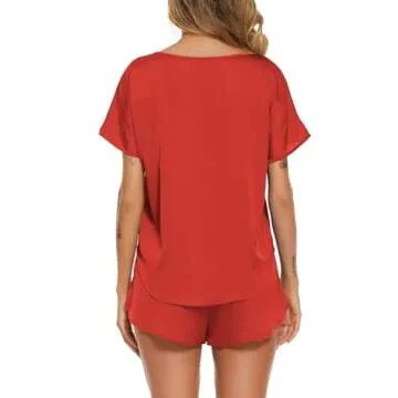 Ekouaer Women Satin Pajama Set Short Sleeve Silk PJs