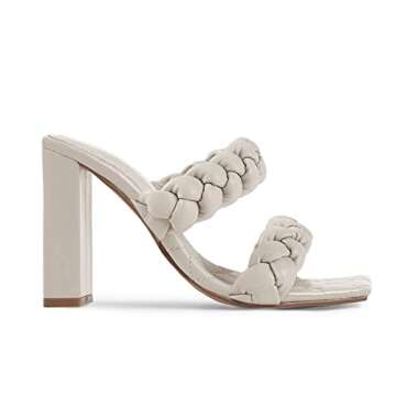 Reoplty Women's Square Open Toe Braided Sandals Backless Two Strap Block Heels Slip On Slides…