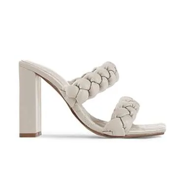 Reoplty Women's Square Open Toe Braided Sandals Backless Two Strap Block Heels Slip On Slides…