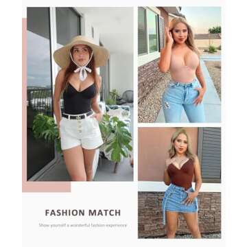 FeelinGirl Black Shapewear Bodysuits for Women Tummy Control Thong Body Suit Body Shaper, V neck, La...