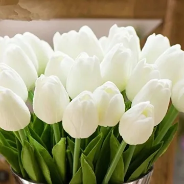 Chilsoby 30 Pcs Real Touch Artificial Tulip Flower Bouquet
