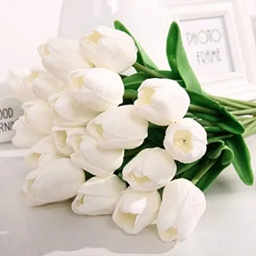Chilsoby 30 Pcs Real Touch Artificial Tulip Flower Bouquet